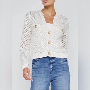 L'AGENCE Blanca Sequin Cardigan‎ in Ivory/Gold Sz XXL
